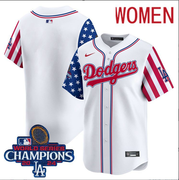 Women  MLB Los Angeles Dodgers blank American Style white 2024 World Series Champions  Limited Jersey